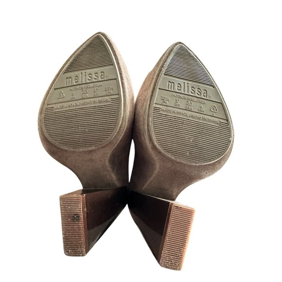 Melissa Womens Peep-Toe Heels With Geometric Block Heel Design Size 6 Brown Text - Picture 6 of 7